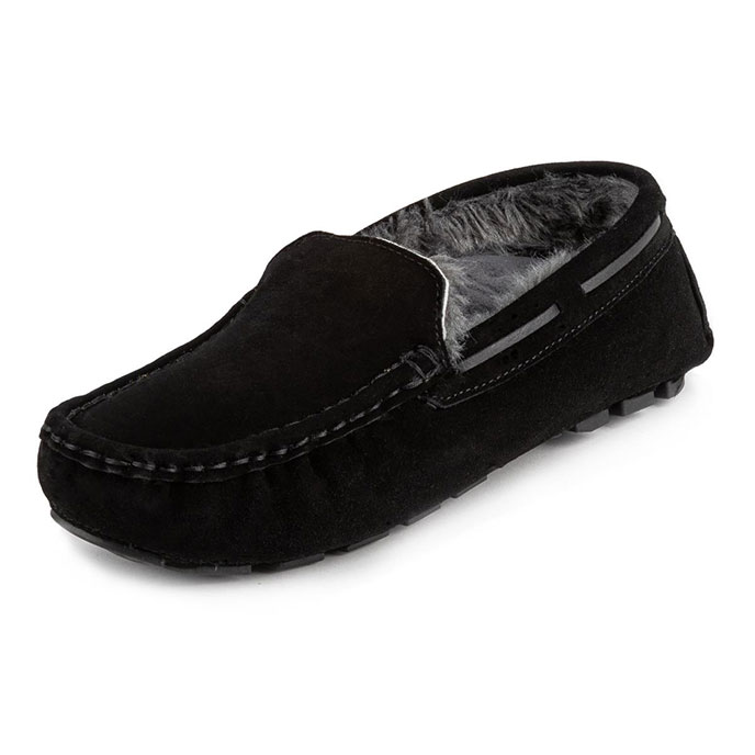 Isotoner® Mens Real Suede With Closed Stitch Moccasin Slipper Black Extra Image 2